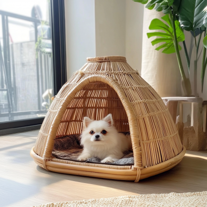 Pet bed, wicker dog bed, cat bed, American-style retro solid wood animal house furniture, Teddy Bichon Frise dog mattress - Image 7