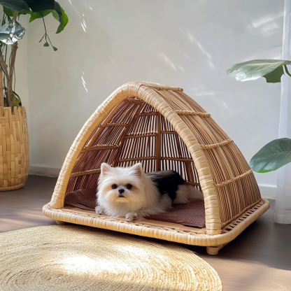 Pet bed, wicker dog bed, cat bed, American-style retro solid wood animal house furniture, Teddy Bichon Frise dog mattress - Image 11