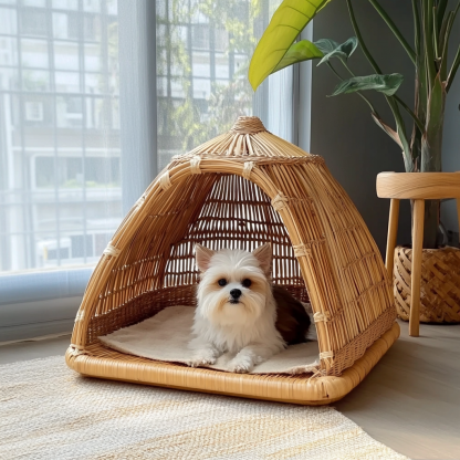Pet bed, wicker dog bed, cat bed, American-style retro solid wood animal house furniture, Teddy Bichon Frise dog mattress - Image 10