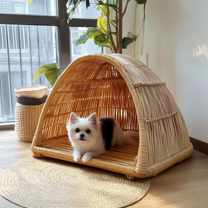 Pet bed, wicker dog bed, cat bed, American-style retro solid wood animal house furniture, Teddy Bichon Frise dog mattress - Image 6