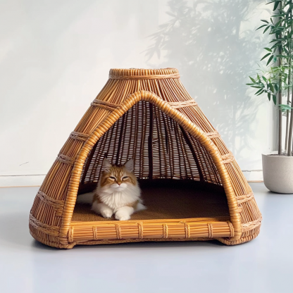 Pet bed, wicker dog bed, cat bed, American-style retro solid wood animal house furniture, Teddy Bichon Frise dog mattress - Image 11