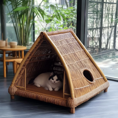 Pet bed, wicker dog bed, cat bed, American-style retro solid wood animal house furniture, Teddy Bichon Frise dog mattress - Image 10