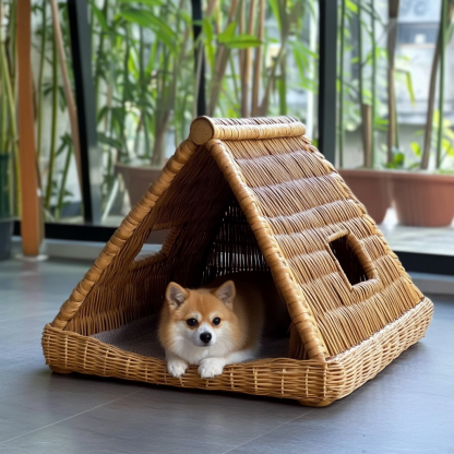 Pet bed, wicker dog bed, cat bed, American-style retro solid wood animal house furniture, Teddy Bichon Frise dog mattress - Image 9