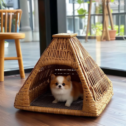Pet bed, wicker dog bed, cat bed, American-style retro solid wood animal house furniture, Teddy Bichon Frise dog mattress - Image 8