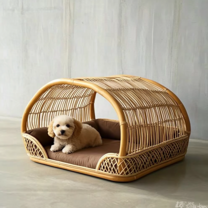 Pet bed, wicker dog bed, cat bed, American-style retro solid wood animal house furniture, Teddy Bichon Frise dog mattress - Image 10
