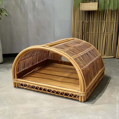 Pet bed, wicker dog bed, cat bed, American-style retro solid wood animal house furniture, Teddy Bichon Frise dog mattress - Image 9