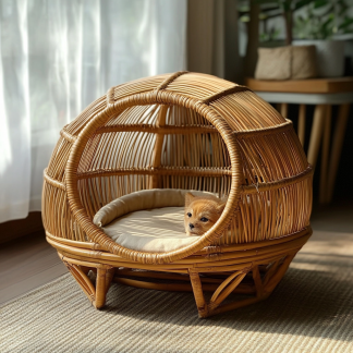 Pet bed, wicker dog bed, cat bed, American-style retro solid wood animal house furniture, Teddy Bichon Frise dog mattress