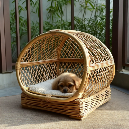Pet bed, wicker dog bed, cat bed, American-style retro solid wood animal house furniture, Teddy Bichon Frise dog mattress - Image 11