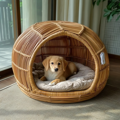 Pet bed, wicker dog bed, cat bed, American-style retro solid wood animal house furniture, Teddy Bichon Frise dog mattress - Image 10
