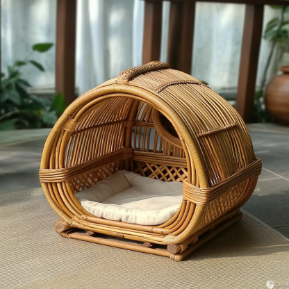 Pet bed, wicker dog bed, cat bed, American-style retro solid wood animal house furniture, Teddy Bichon Frise dog mattress - Image 9