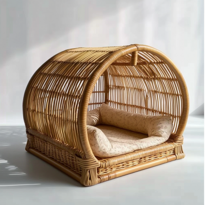 Pet bed, wicker dog bed, cat bed, American-style retro solid wood animal house furniture, Teddy Bichon Frise dog mattress - Image 8