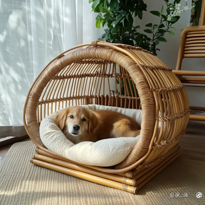 Pet bed, wicker dog bed, cat bed, American-style retro solid wood animal house furniture, Teddy Bichon Frise dog mattress - Image 8