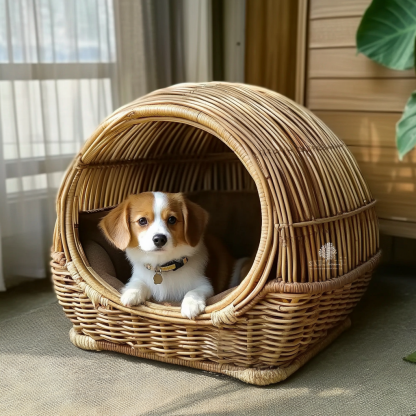 Pet bed, wicker dog bed, cat bed, American-style retro solid wood animal house furniture, Teddy Bichon Frise dog mattress - Image 7