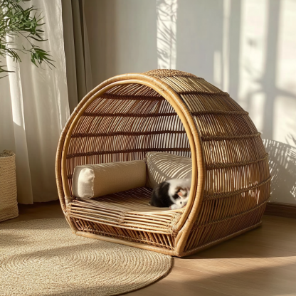 Pet bed, wicker dog bed, cat bed, American-style retro solid wood animal house furniture, Teddy Bichon Frise dog mattress - Image 6