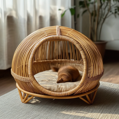 Pet bed, wicker dog bed, cat bed, American-style retro solid wood animal house furniture, Teddy Bichon Frise dog mattress - Image 4