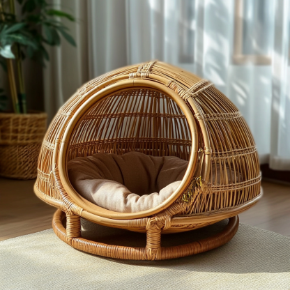 Pet bed, wicker dog bed, cat bed, American-style retro solid wood animal house furniture, Teddy Bichon Frise dog mattress - Image 3