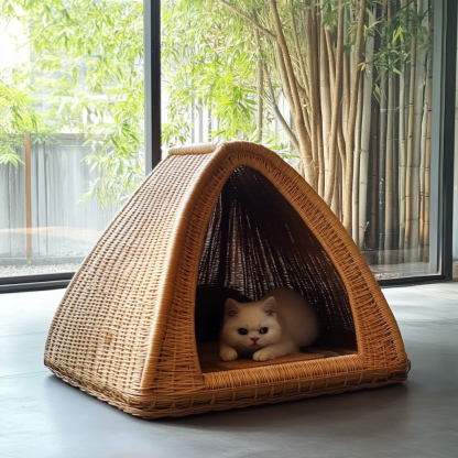 Pet bed, wicker dog bed, cat bed, American-style retro solid wood animal house furniture, Teddy Bichon Frise dog mattress - Image 9