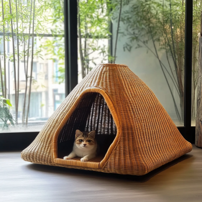 Pet bed, wicker dog bed, cat bed, American-style retro solid wood animal house furniture, Teddy Bichon Frise dog mattress - Image 8