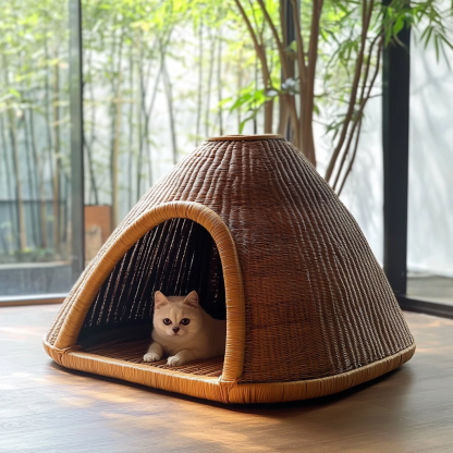 Pet bed, wicker dog bed, cat bed, American-style retro solid wood animal house furniture, Teddy Bichon Frise dog mattress - Image 7