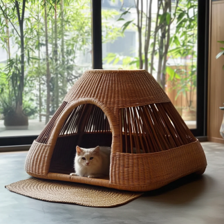 Pet bed, wicker dog bed, cat bed, American-style retro solid wood animal house furniture, Teddy Bichon Frise dog mattress