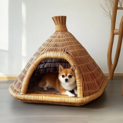 Pet bed, wicker dog bed, cat bed, American-style retro solid wood animal house furniture, Teddy Bichon Frise dog mattress - Image 7