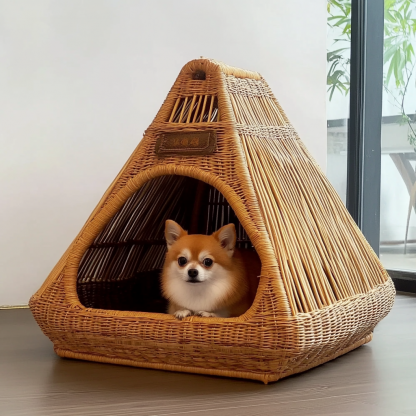 Pet bed, wicker dog bed, cat bed, American-style retro solid wood animal house furniture, Teddy Bichon Frise dog mattress - Image 11