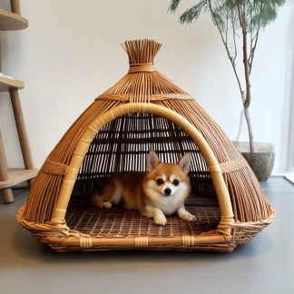 Pet bed, wicker dog bed, cat bed, American-style retro solid wood animal house furniture, Teddy Bichon Frise dog mattress