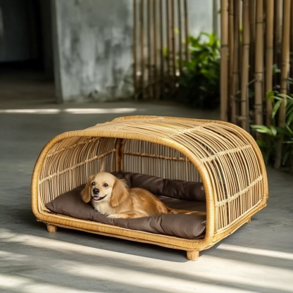 Pet bed, wicker dog bed, cat bed, American-style retro solid wood animal house furniture, Teddy Bichon Frise dog mattress - Image 6