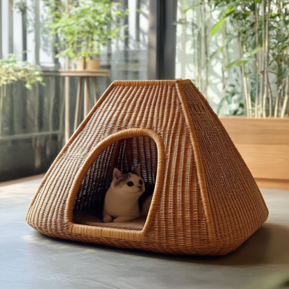 Pet bed, wicker dog bed, cat bed, American-style retro solid wood animal house furniture, Teddy Bichon Frise dog mattress - Image 11