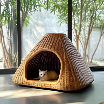 Pet bed, wicker dog bed, cat bed, American-style retro solid wood animal house furniture, Teddy Bichon Frise dog mattress - Image 11