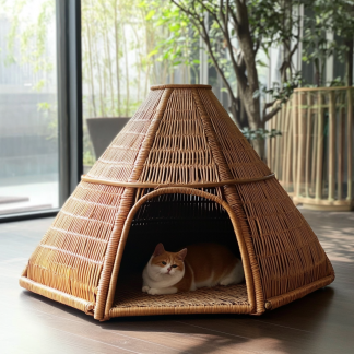 Pet bed, wicker dog bed, cat bed, American-style retro solid wood animal house furniture, Teddy Bichon Frise dog mattress