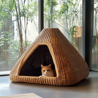 Pet bed, wicker dog bed, cat bed, American-style retro solid wood animal house furniture, Teddy Bichon Frise dog mattress - Image 10