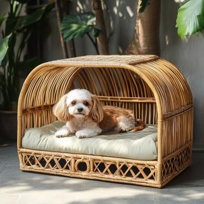 Pet bed, wicker dog bed, cat bed, American-style retro solid wood animal house furniture, Teddy Bichon Frise dog mattress - Image 10