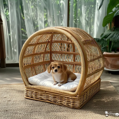 Pet bed, wicker dog bed, cat bed, American-style retro solid wood animal house furniture, Teddy Bichon Frise dog mattress - Image 7