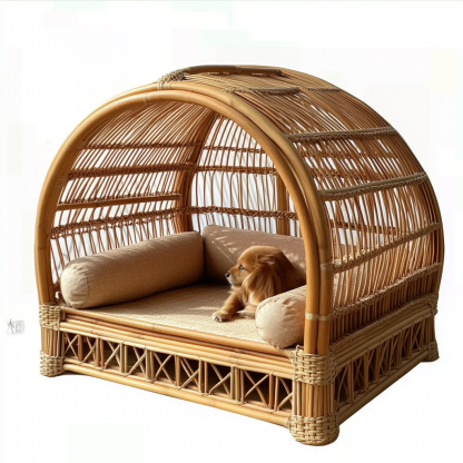 Pet bed, wicker dog bed, cat bed, American-style retro solid wood animal house furniture, Teddy Bichon Frise dog mattress