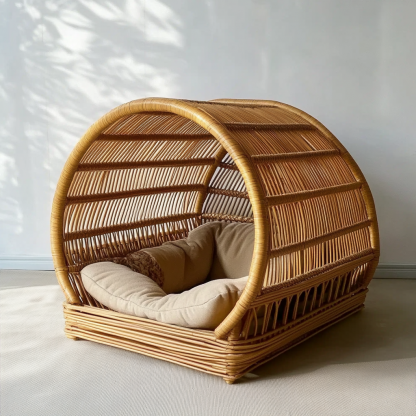 Pet bed, wicker dog bed, cat bed, American-style retro solid wood animal house furniture, Teddy Bichon Frise dog mattress - Image 5
