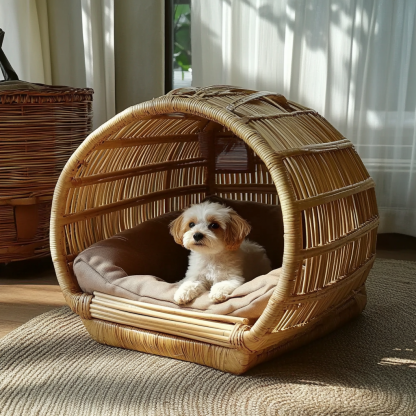 Pet bed, wicker dog bed, cat bed, American-style retro solid wood animal house furniture, Teddy Bichon Frise dog mattress - Image 4