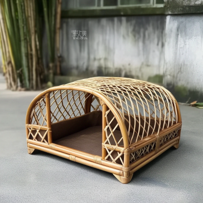 Pet bed, wicker dog bed, cat bed, American-style retro solid wood animal house furniture, Teddy Bichon Frise dog mattress - Image 11