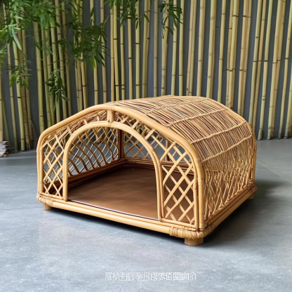 Pet bed, wicker dog bed, cat bed, American-style retro solid wood animal house furniture, Teddy Bichon Frise dog mattress - Image 9