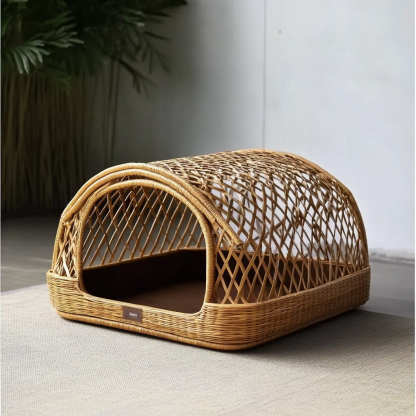Pet bed, wicker dog bed, cat bed, American-style retro solid wood animal house furniture, Teddy Bichon Frise dog mattress - Image 2
