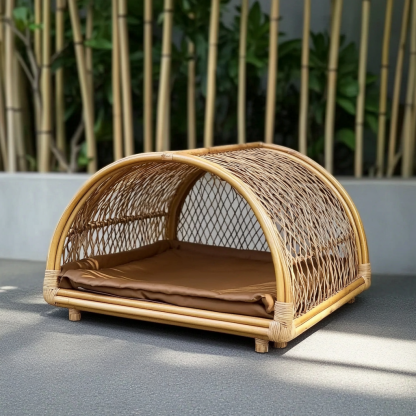 Pet bed, wicker dog bed, cat bed, American-style retro solid wood animal house furniture, Teddy Bichon Frise dog mattress - Image 11