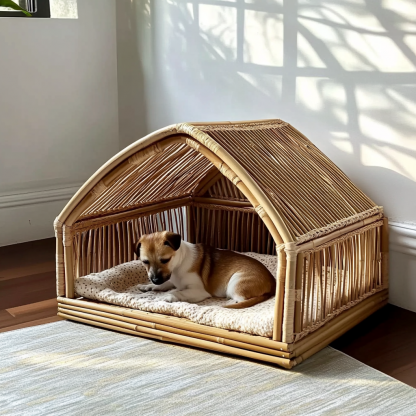 Pet bed, wicker dog bed, cat bed, American-style retro solid wood animal house furniture, Teddy Bichon Frise dog mattress - Image 11