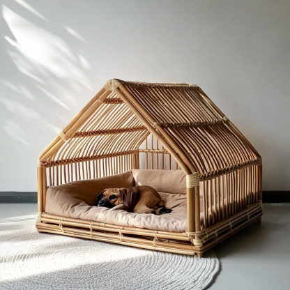 Pet bed, wicker dog bed, cat bed, American-style retro solid wood animal house furniture, Teddy Bichon Frise dog mattress - Image 10