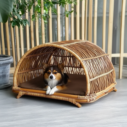 Pet bed, wicker dog bed, cat bed, American-style retro solid wood animal house furniture, Teddy Bichon Frise dog mattress - Image 2