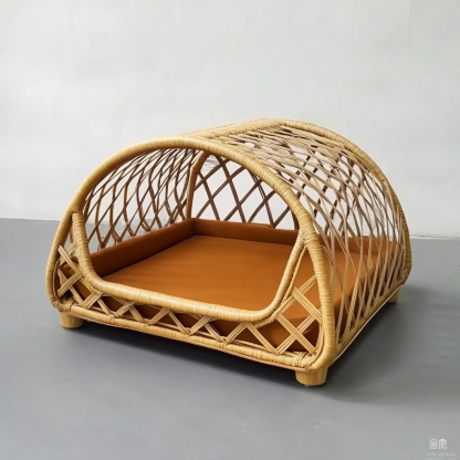 Pet bed, wicker dog bed, cat bed, American-style retro solid wood animal house furniture, Teddy Bichon Frise dog mattress - Image 4