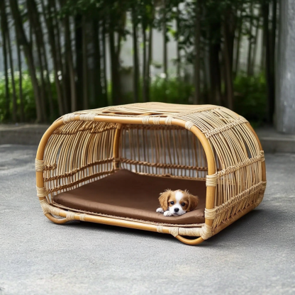 Pet bed, wicker dog bed, cat bed, American-style retro solid wood animal house furniture, Teddy Bichon Frise dog mattress - Image 2