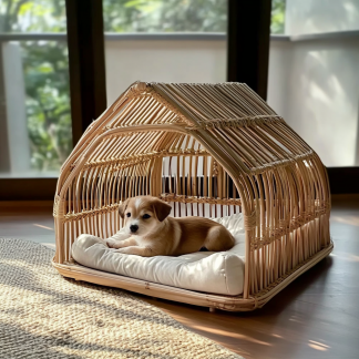 Pet bed, wicker dog bed, cat bed, American-style retro solid wood animal house furniture, Teddy Bichon Frise dog mattress