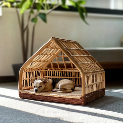 Pet bed, wicker dog bed, cat bed, American-style retro solid wood animal house furniture, Teddy Bichon Frise dog mattress - Image 8