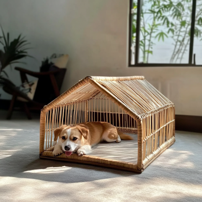 Pet bed, wicker dog bed, cat bed, American-style retro solid wood animal house furniture, Teddy Bichon Frise dog mattress - Image 7