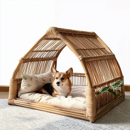 Pet bed, wicker dog bed, cat bed, American-style retro solid wood animal house furniture, Teddy Bichon Frise dog mattress - Image 6
